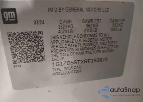 2024 Chevrolet Malibu Fwd 1Lt из США, поврежденный, VIN 1G1ZD5STXRF193874